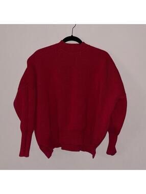 Signature 8 Red Boxy Cotton Blend Sweater Mock Neck Bubble Sleeve